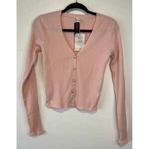 Hem & Thread Button Crop Cardigan New Size Small Peach Long Sleeve